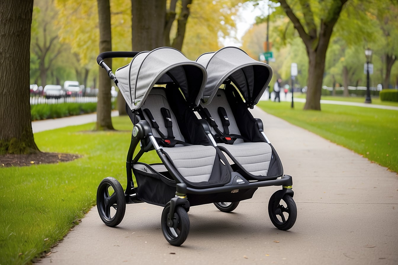 Duo kinderwagen in het park